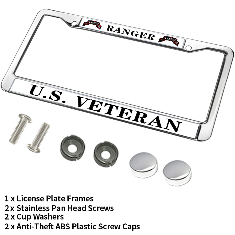 US Army Ranger License Plate Frame Chrome US Army Veteran Rattle-Proof License Plate Frame Army Ranger Pride License Plate Frame for Independence Day