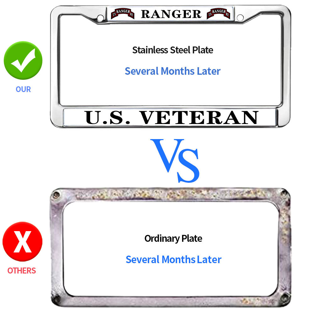 US Army Ranger License Plate Frame Chrome US Army Veteran Rattle-Proof License Plate Frame Army Ranger Pride License Plate Frame for Independence Day