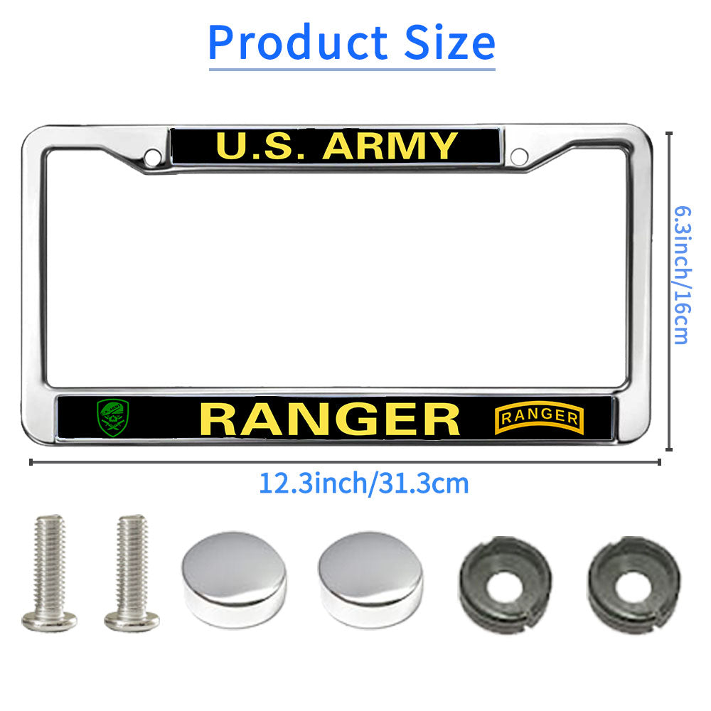 Ranger US Veteran License Plate Frame Metal Proud US Army Veteran Durable License Plate Frame Army Ranger Gifts License Plate Frame for Patriotic People