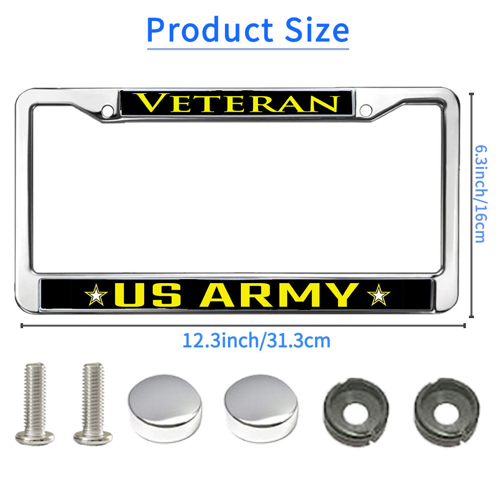US Army Veteran License Plate Frame Custom Proud US Veteran Slim Design License Plate Frame US Veteran Support License Plate Frame for Patriotic Man Woman