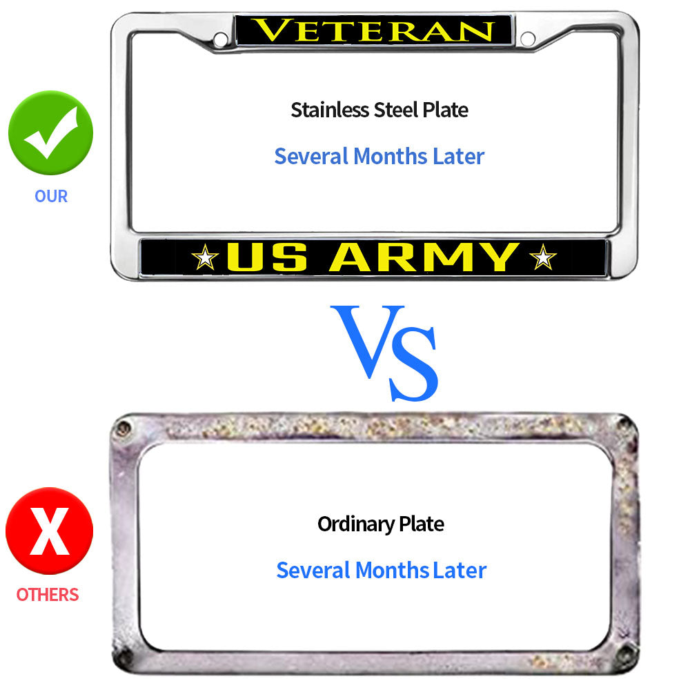 US Army Veteran License Plate Frame Custom Proud US Veteran Slim Design License Plate Frame US Veteran Support License Plate Frame for Patriotic Man Woman