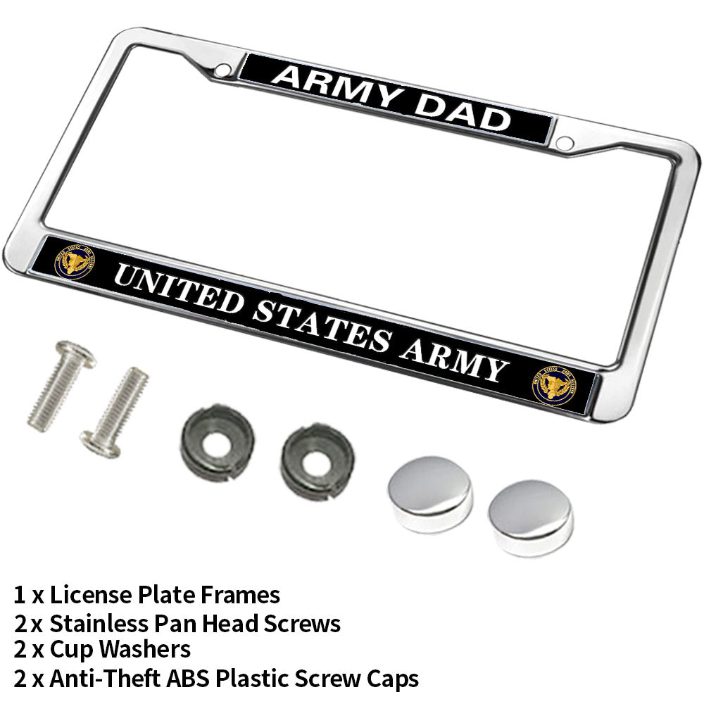Army Dad Pride License Plate Frame Chrome United States Army Stylish License Plate Frame US Army Heroism License Plate Frame for Military