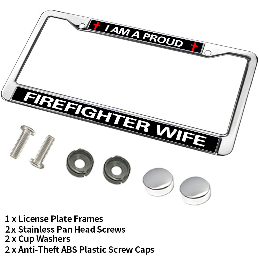 Proud Firefighter Wife License Plate Frame Military Proud Firefighter Rattle-Proof License Plate Frame Fire Rescue Support License Plate Frame for Firefighter