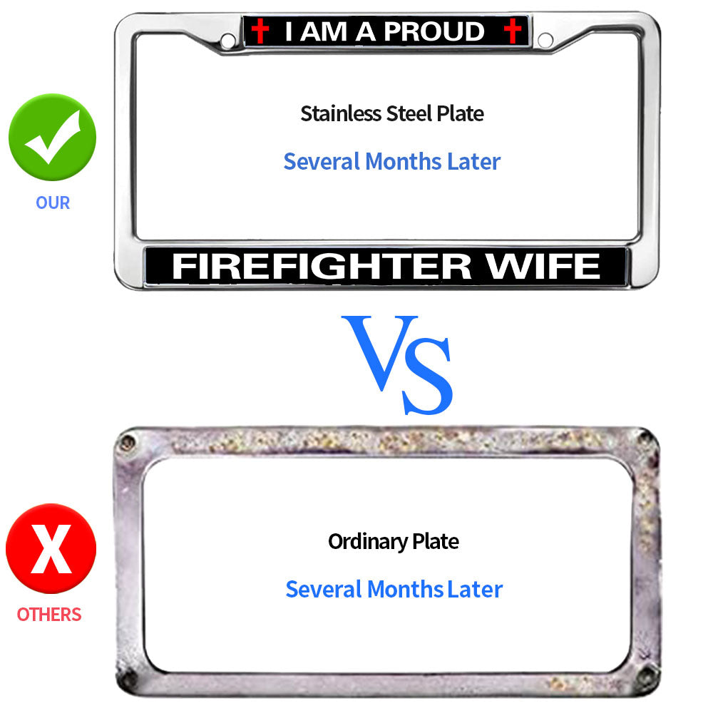 Proud Firefighter Wife License Plate Frame Military Proud Firefighter Rattle-Proof License Plate Frame Fire Rescue Support License Plate Frame for Firefighter