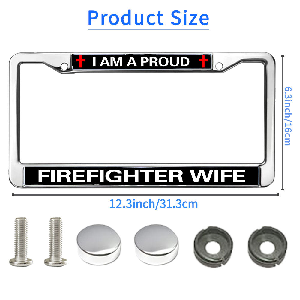 Proud Firefighter Wife License Plate Frame Military Proud Firefighter Rattle-Proof License Plate Frame Fire Rescue Support License Plate Frame for Firefighter