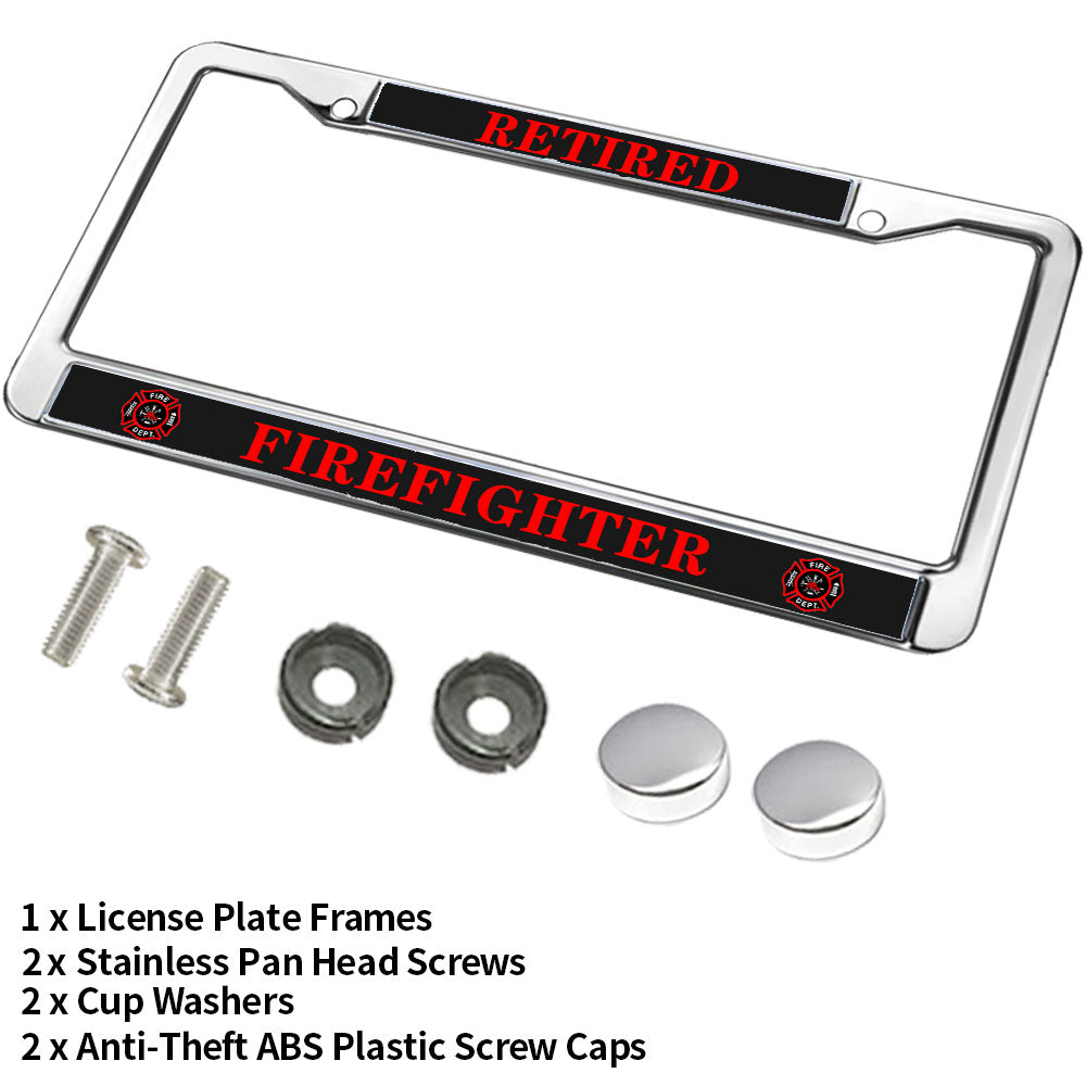 Retired Firefighter License Plate Frame Patriotic Firefighter Power Durable License Plate Frame Firefighter Gift License Plate Frame Gifts for Firefighter