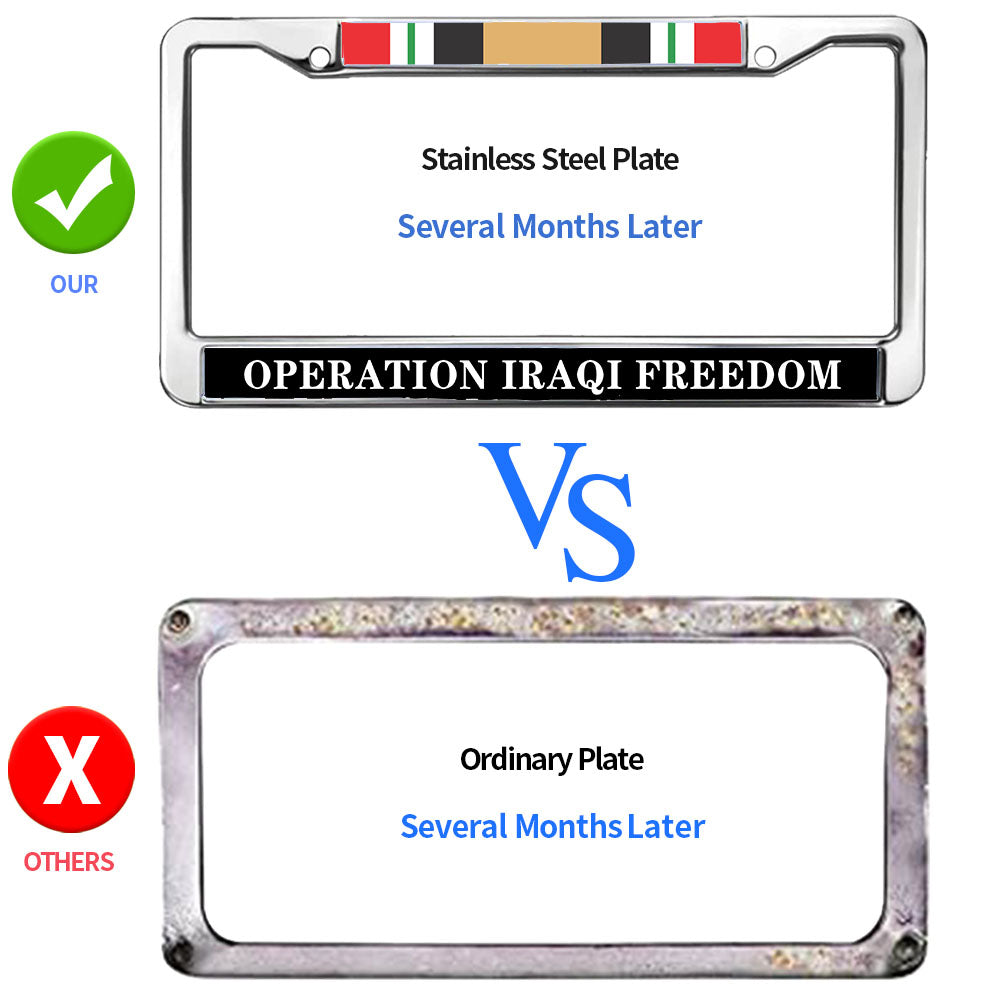 Iraqi War Veteran License Plate Frame Chrome US Military Veteran Scratch-Resistant License Plate Frame Iraq War Vet Flag License Plate Frame for Independence Day
