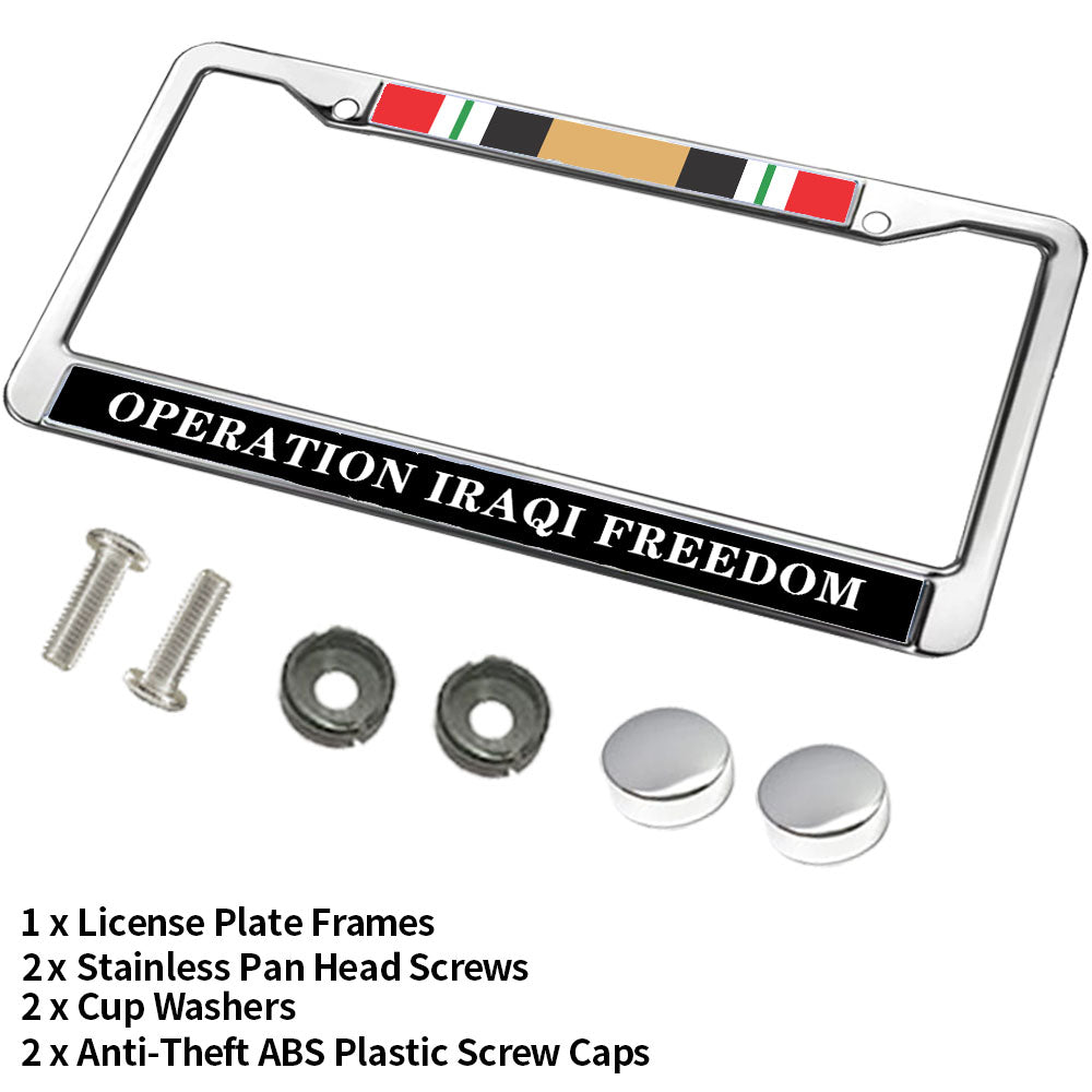 Iraqi War Veteran License Plate Frame Chrome US Military Veteran Scratch-Resistant License Plate Frame Iraq War Vet Flag License Plate Frame for Independence Day