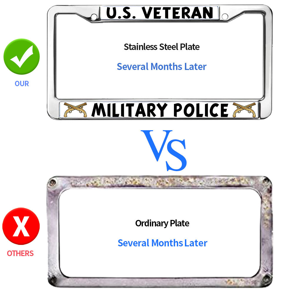 US Military Veteran License Plate Frame Patriotic Military Police Pride Rust-Proof License Plate Frame US Veteran Power License Plate Frame for Military