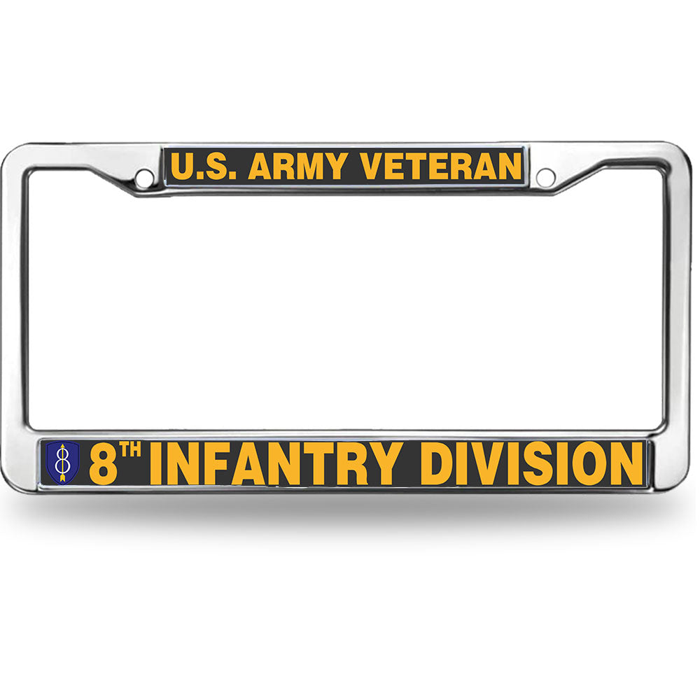 8th Infantry Division Vet License Plate Frame Custom US Army Veteran Rattle-Proof License Plate Frame US Army Infantry Division License Plate Frame for Military