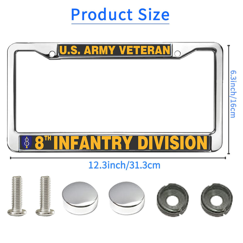 8th Infantry Division Vet License Plate Frame Custom US Army Veteran Rattle-Proof License Plate Frame US Army Infantry Division License Plate Frame for Military