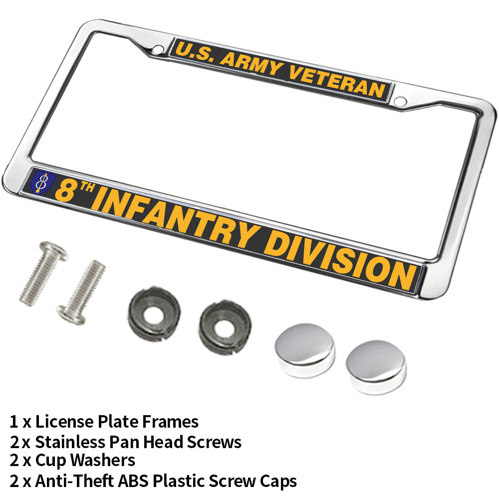 8th Infantry Division Vet License Plate Frame Custom US Army Veteran Rattle-Proof License Plate Frame US Army Infantry Division License Plate Frame for Military