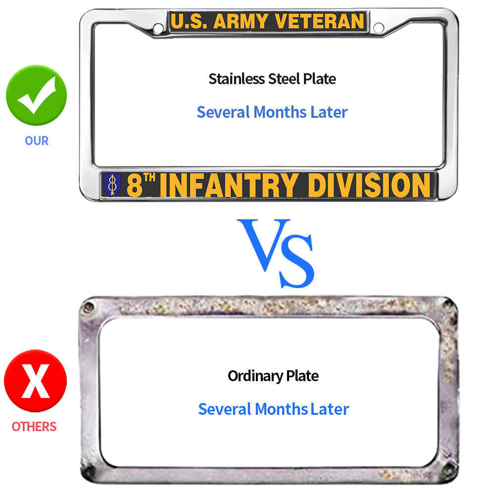 8th Infantry Division Vet License Plate Frame Custom US Army Veteran Rattle-Proof License Plate Frame US Army Infantry Division License Plate Frame for Military