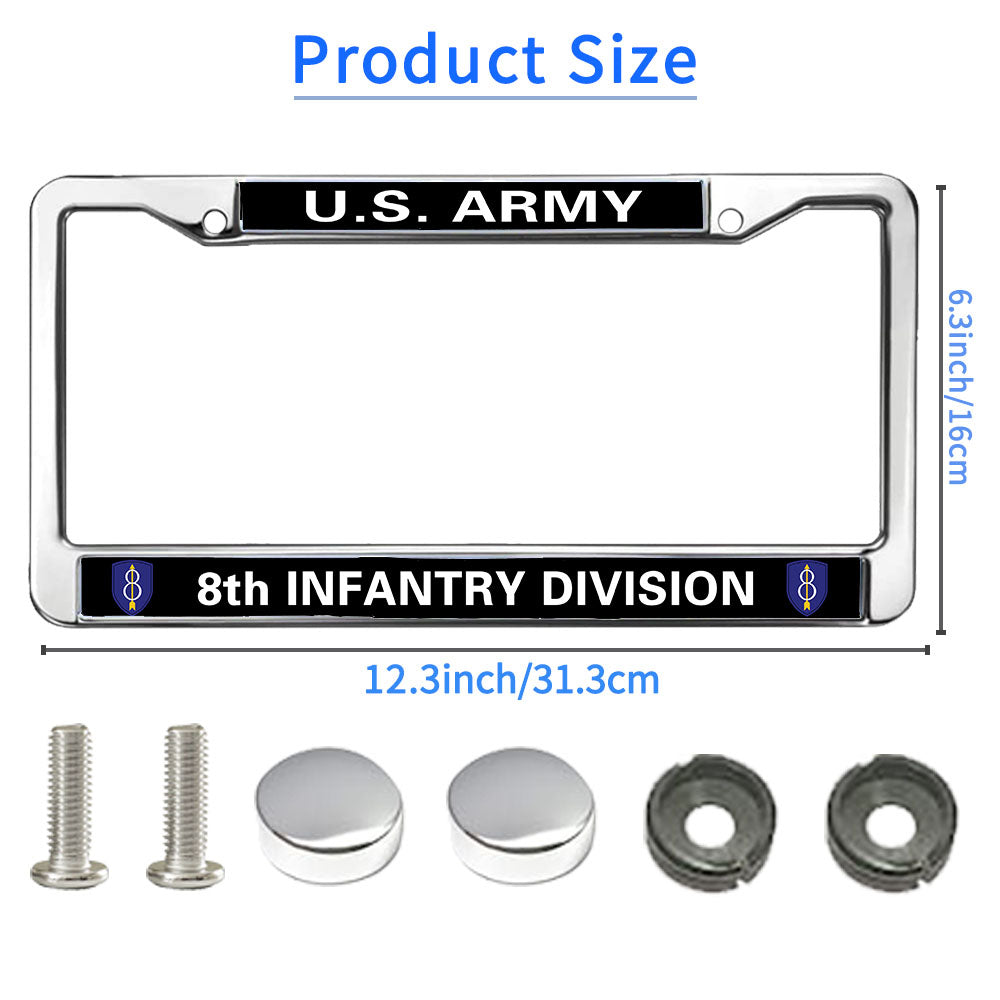 Infantry Division Flag License Plate Frame Chrome Army 8th Infantry Vet Durable License Plate Frame Proud US Veteran License Plate Frame for Independence Day
