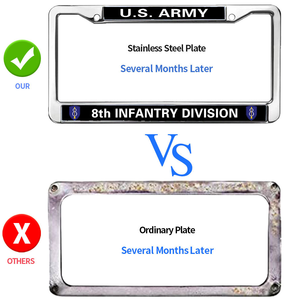 Infantry Division Flag License Plate Frame Chrome Army 8th Infantry Vet Durable License Plate Frame Proud US Veteran License Plate Frame for Independence Day