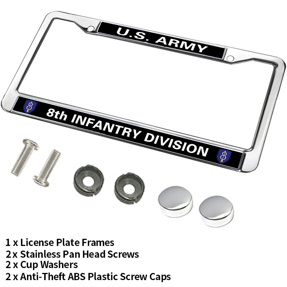 Infantry Division Flag License Plate Frame Chrome Army 8th Infantry Vet Durable License Plate Frame Proud US Veteran License Plate Frame for Independence Day