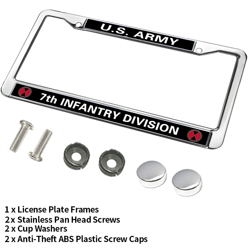 US Army 7th Infantry Div License Plate Frame Slim 7th Infantry Division Rattle-Proof License Plate Frame US Army Veteran License Plate Frame for Family members