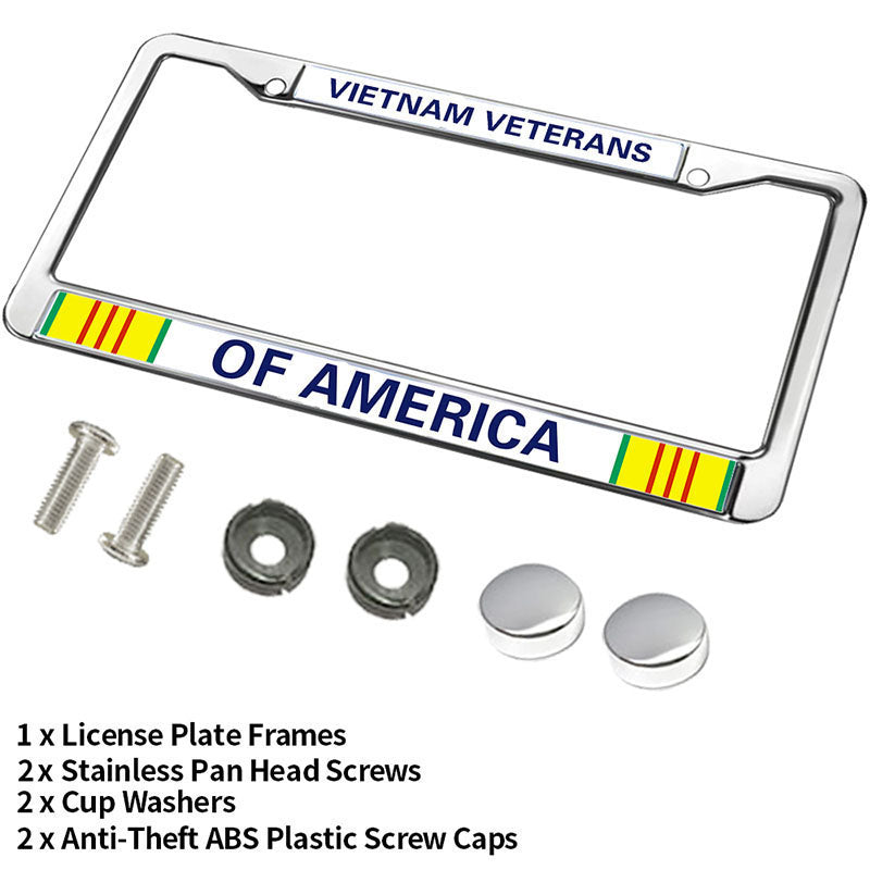 VIETNAM VETERANS OF AMERICA License Plate Frame chrome 2 holes,US ARMY VIETNAM VETERAN Car License Plate Frame Holder with Screws Caps Sets