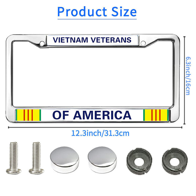VIETNAM VETERANS OF AMERICA License Plate Frame chrome 2 holes,US ARMY VIETNAM VETERAN Car License Plate Frame Holder with Screws Caps Sets
