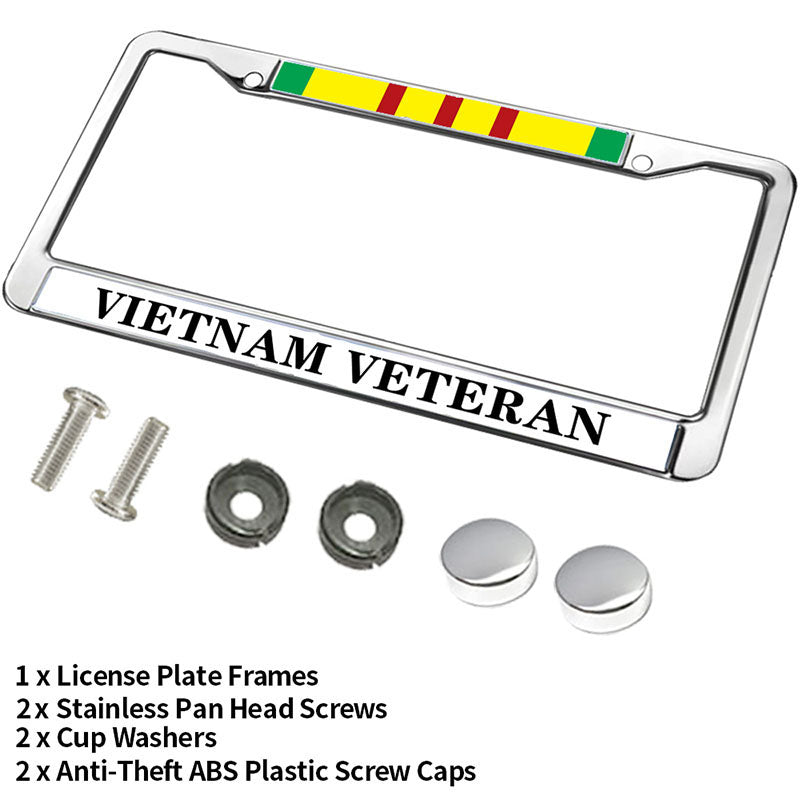 US ARMY VIETNAM VETERAN Slim Design Car Licence Plate Covers ,VIETNAM VETERAN US ARMY Stainless Steel Black License Plate Frame for Standard Size US Car