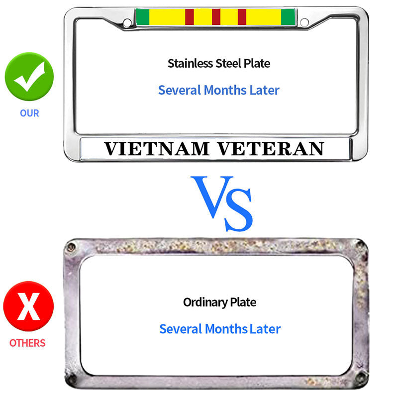 US ARMY VIETNAM VETERAN Slim Design Car Licence Plate Covers ,VIETNAM VETERAN US ARMY Stainless Steel Black License Plate Frame for Standard Size US Car