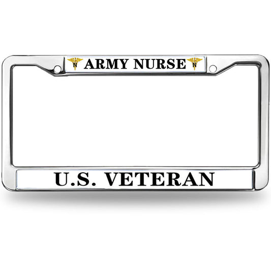 ARMY NURSE US VETERAN Metal Chrome Auto License Plate Cover,VETERAN US ARMY NURSE Stainless Steel Car Licence Plate Covers for US Standard Car License