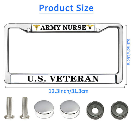 ARMY NURSE US VETERAN Metal Chrome Auto License Plate Cover,VETERAN US ARMY NURSE Stainless Steel Car Licence Plate Covers for US Standard Car License