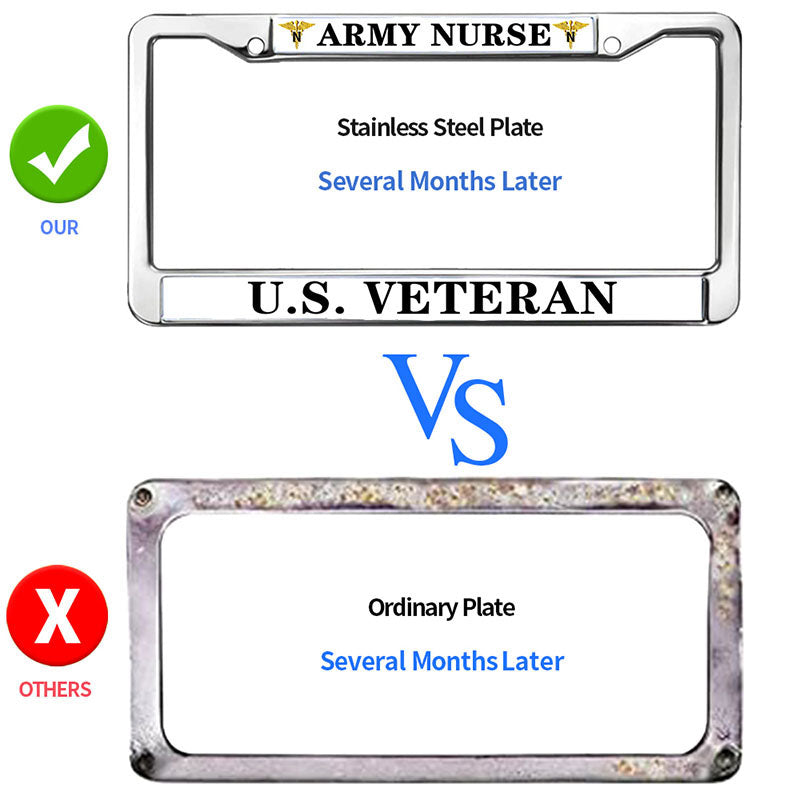 ARMY NURSE US VETERAN Metal Chrome Auto License Plate Cover,VETERAN US ARMY NURSE Stainless Steel Car Licence Plate Covers for US Standard Car License