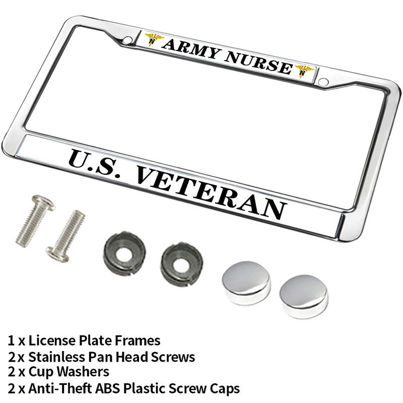 ARMY NURSE US VETERAN Metal Chrome Auto License Plate Cover,VETERAN US ARMY NURSE Stainless Steel Car Licence Plate Covers for US Standard Car License