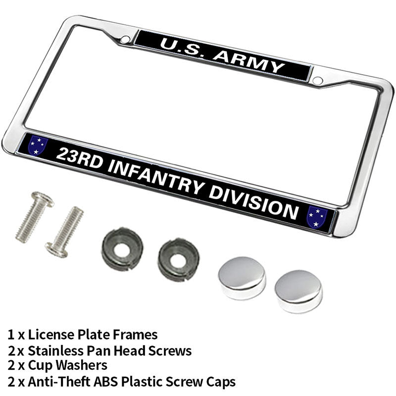 US ARMY 23RD INFANTRY DIVISION License Plate Frame Holder,VETERAN US ARMY Stainless Steel Car Licence Plate Covers for Standard Size US Car