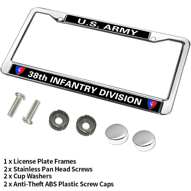US ARMY 38TH INFANTRY DIVISION High Quality License Plate Frame ,VETERAN US ARMY Aluminum Slim License Plate Frames Chrome For US Canada Vehicles