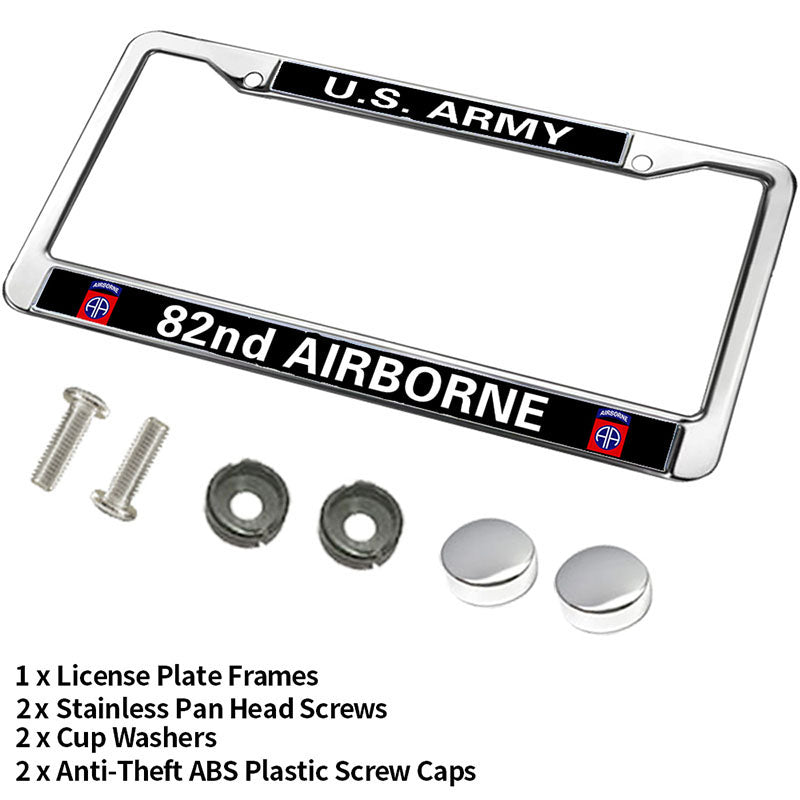 US ARMY 82nd AIRBORNE Durable License Plate Frame,VETERAN US ARMY Customazible Script Metal License Plate Frame for US Standard Car License