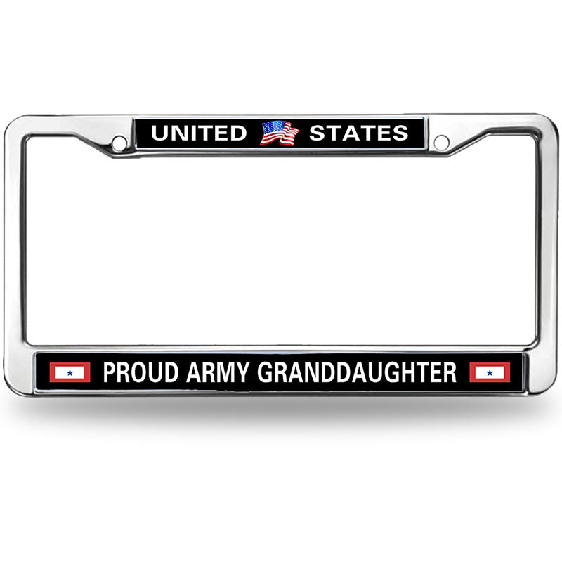 US ARMY GRAND DAUGHTER Black Car Chrome License Plate Frame,PROUD US ARMY Metal Chrome Auto License Plate Cover for Auto Car SUV Trucks