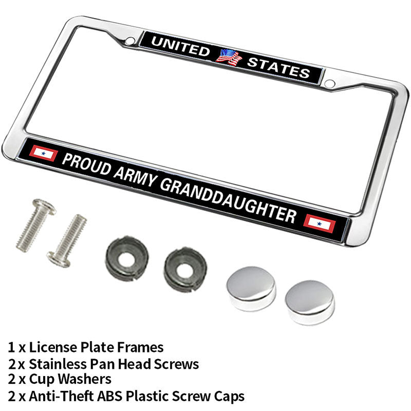 US ARMY GRAND DAUGHTER Black Car Chrome License Plate Frame,PROUD US ARMY Metal Chrome Auto License Plate Cover for Auto Car SUV Trucks