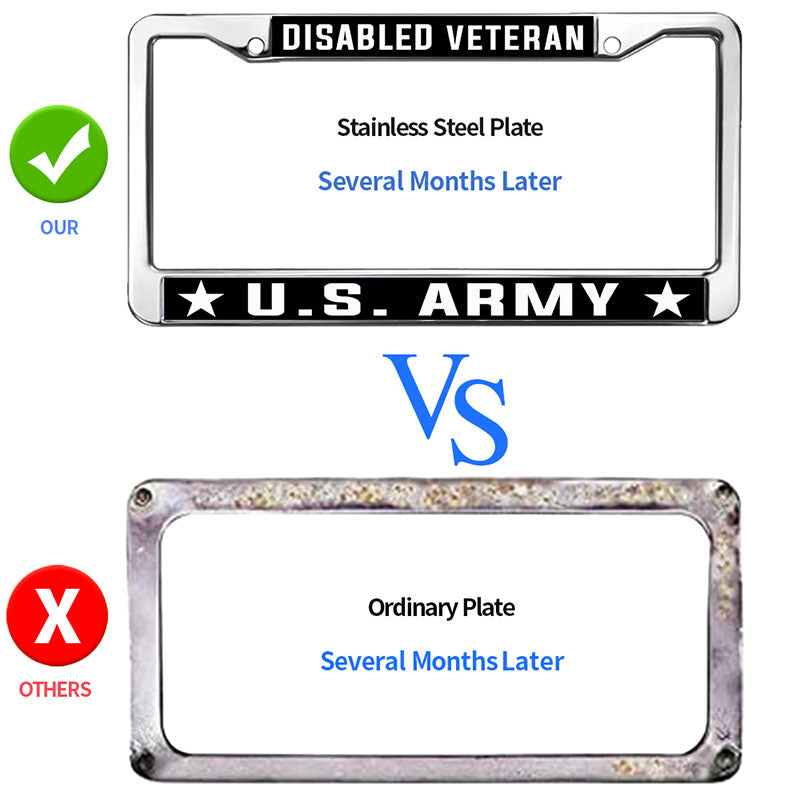 Disabled Veteran US Army License Plate Frame for Birthday Gift US Veteran Support License Plate Frame Chrome US Army Support Fade-resistant License Plate Frame with Chrome Screw Caps
