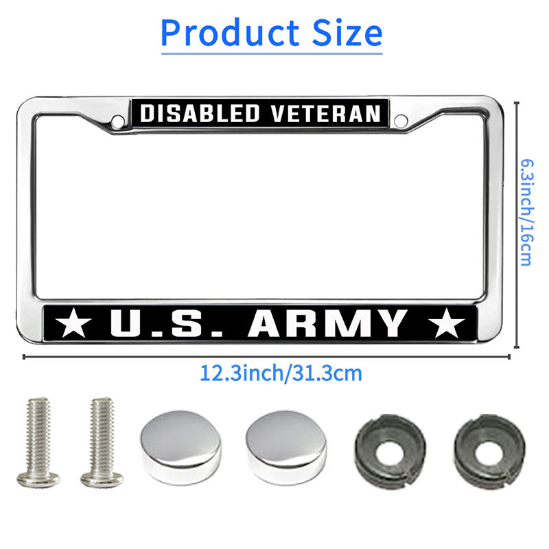 Disabled Veteran US Army License Plate Frame for Birthday Gift US Veteran Support License Plate Frame Chrome US Army Support Fade-resistant License Plate Frame with Chrome Screw Caps