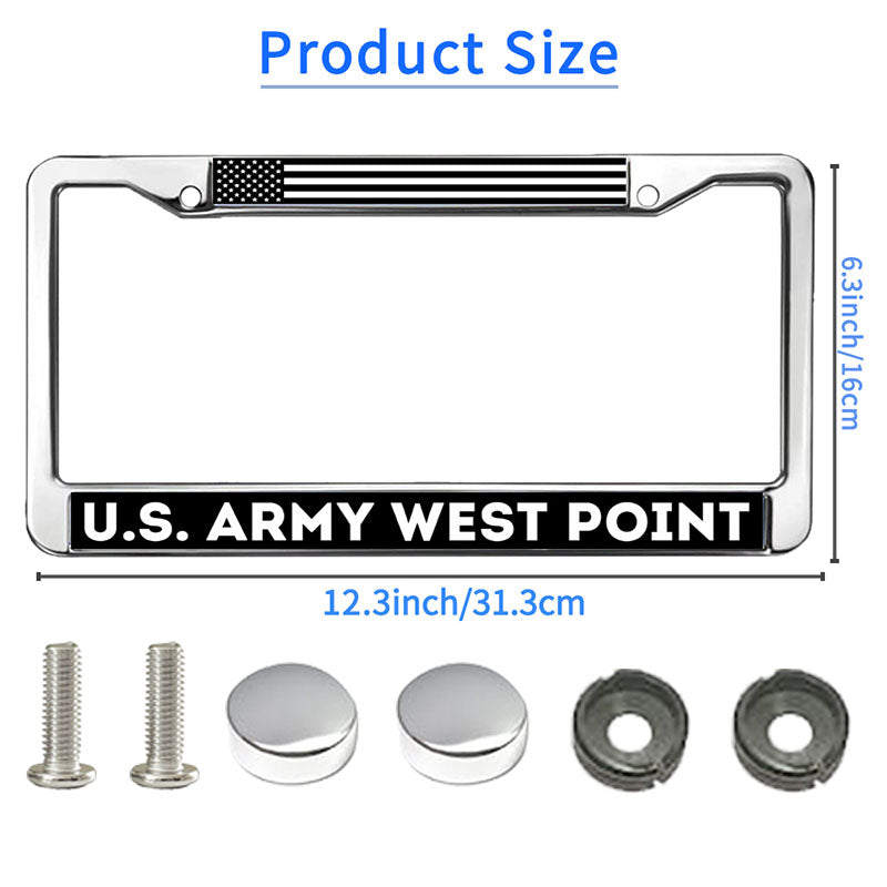 US Army West Point License Plate Frame for Patriotic People Proud US Flag License Plate Frame Metal US Army Power Rattle-Proof License Plate Frame with Screws Caps
