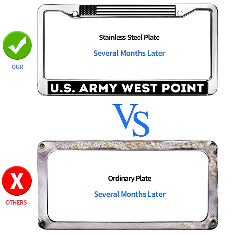 US Army West Point License Plate Frame for Patriotic People Proud US Flag License Plate Frame Metal US Army Power Rattle-Proof License Plate Frame with Screws Caps