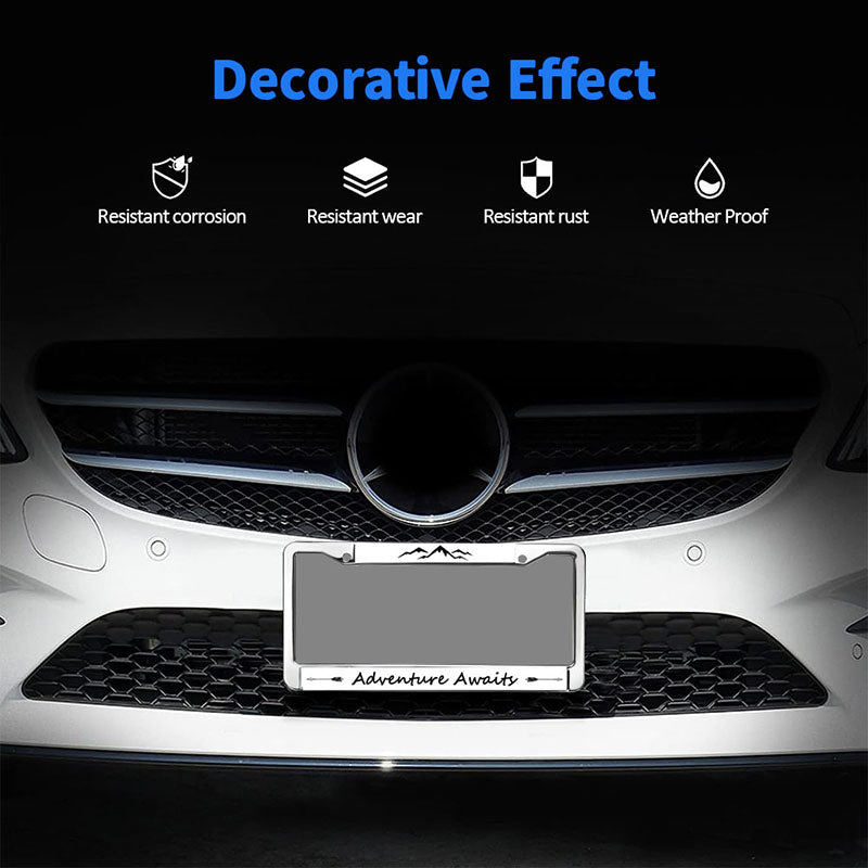 Mount Adventure Spirit License Plate Frame for veterans Adventure Awaits License Plate Frame Slim Christian Adventure Scratch-Resistant License Plate Frame with Chrome Mounting Set