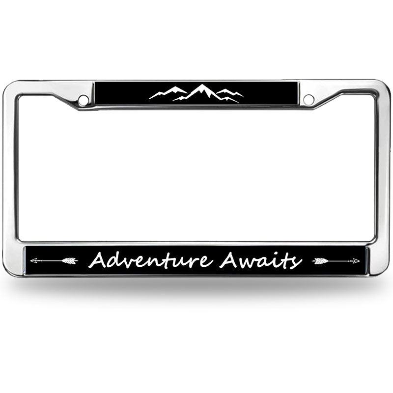 Mount Adventure Lover License Plate Frame for Father’s Day Proud Adventure Awaits License Plate Frame Anti-Theft Adventure Spirit Rust-Proof License Plate Frame with Chrome Screw Caps