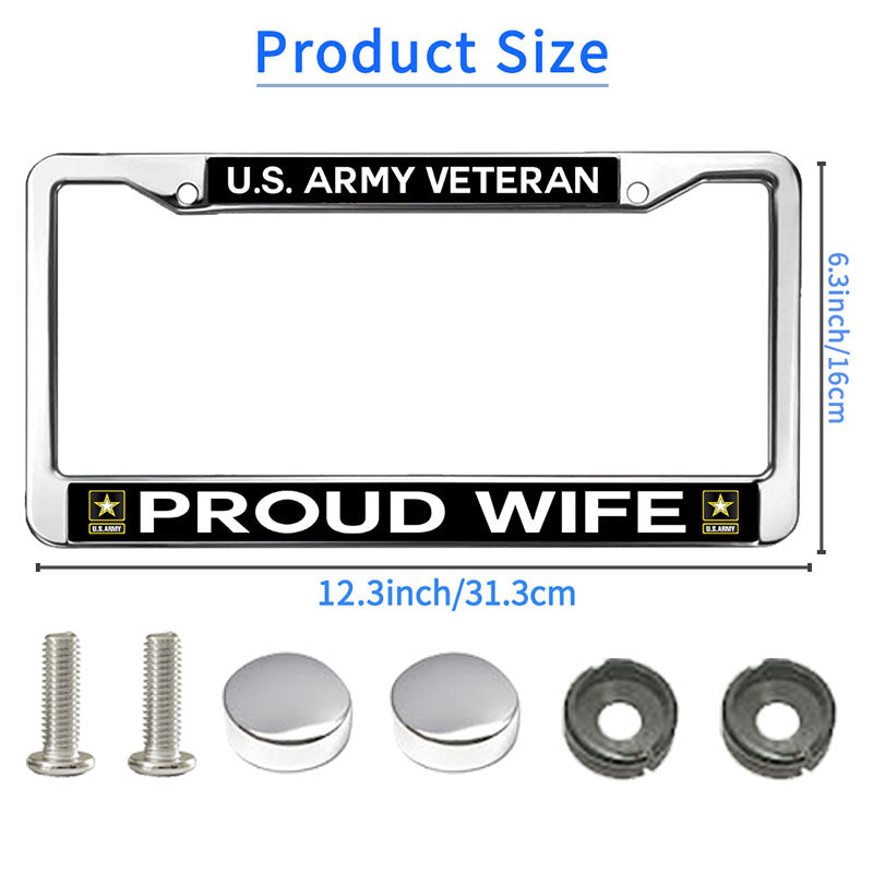 Proud Veteran Army Wife License Plate Frame for Car Lovers Retired Army Pride License Plate Frame American Flag Veteran Easy Installation License Plate Frame