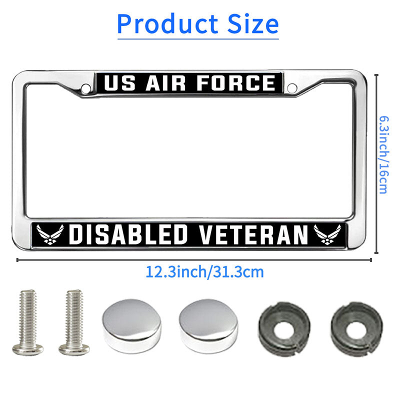 US Airforce Pride License Plate Frame for Birthday Gift Disabled Army Spirit License Plate Frame Military US Military Veteran License Plate Frame with Chrome Screw Caps