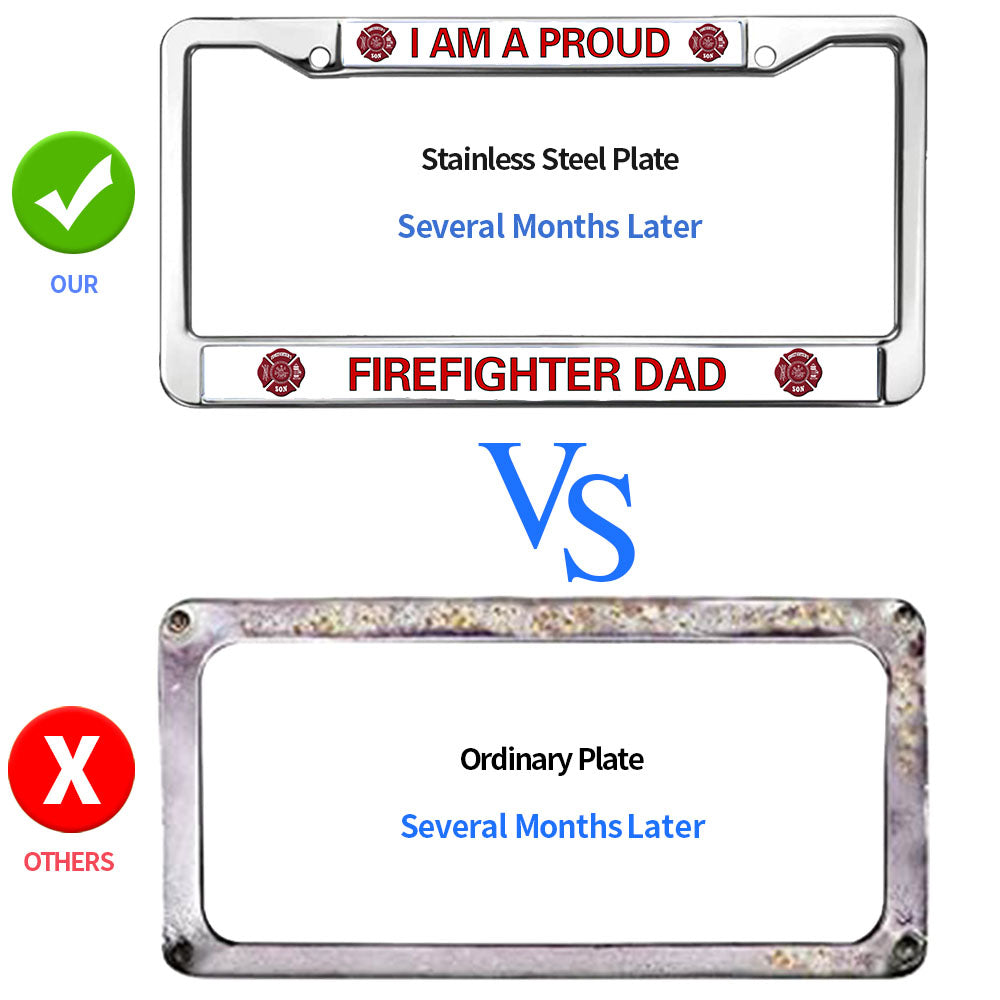 Proud Firefighter Dad License Plate Frame Military Fire Rescue Support Fade-resistant License Plate Frame Firefighter Superhero License Plate Frame Gifts for Firefighter