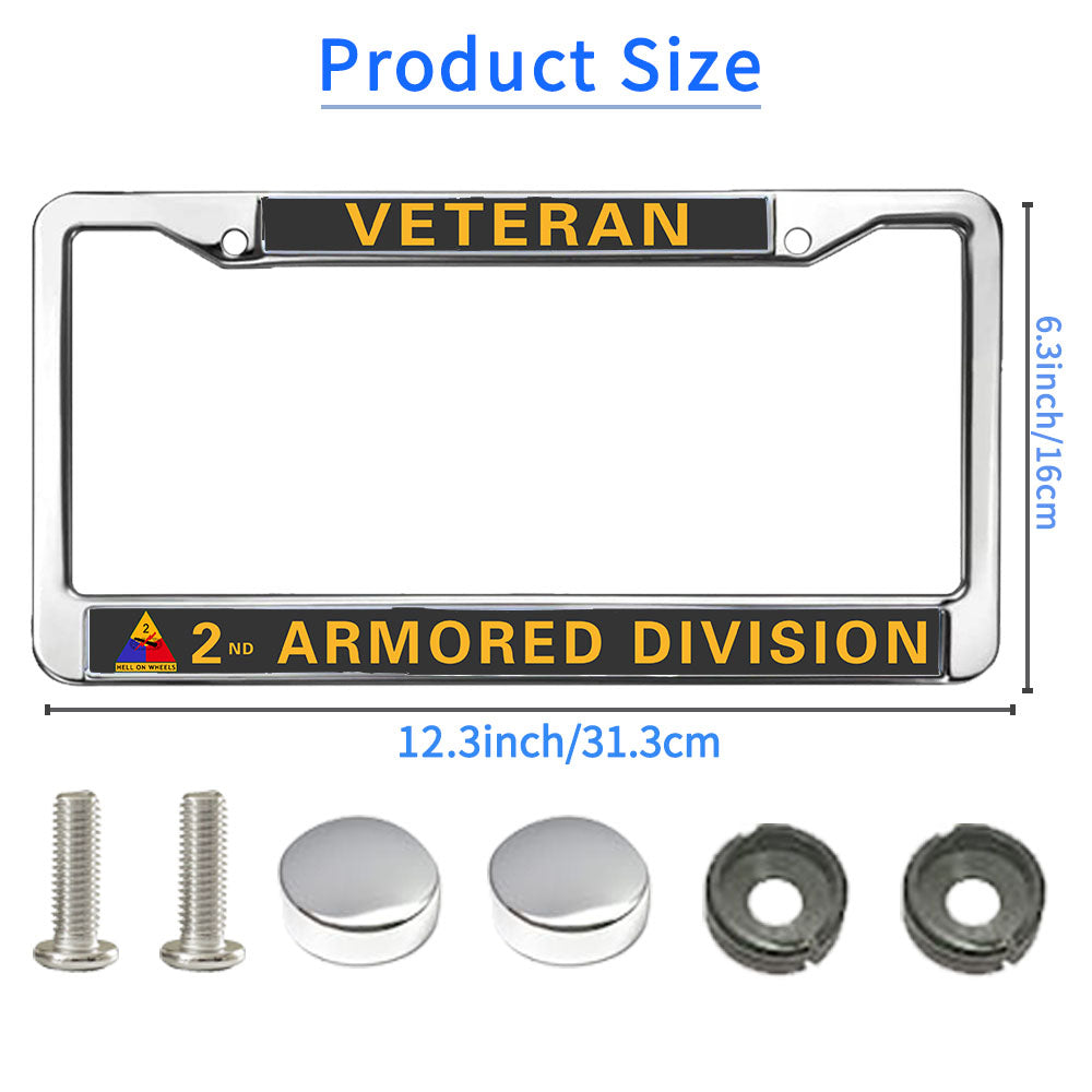 2nd Armored Division Vet License Plate Frame Metal US Army Veteran Scratch-Resistant License Plate Frame US Veteran Pride License Plate Frame for Military