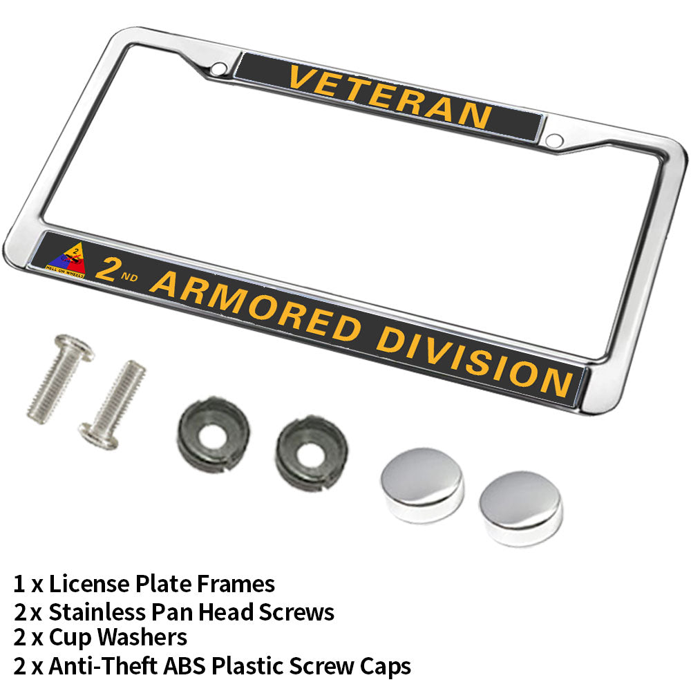 2nd Armored Division Vet License Plate Frame Metal US Army Veteran Scratch-Resistant License Plate Frame US Veteran Pride License Plate Frame for Military