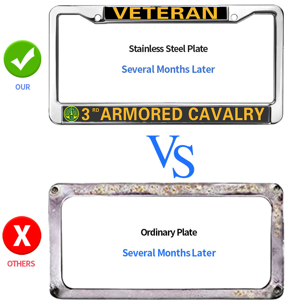 3rd Armored Cavalry Vet License Plate Frame Slim US Army US Flag Anti-theft License Plate Frame US Veteran Power License Plate Frame for Independence Day