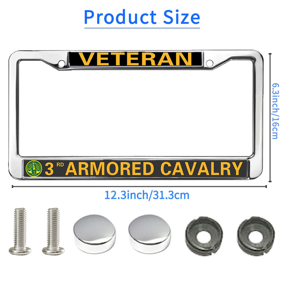 3rd Armored Cavalry Vet License Plate Frame Slim US Army US Flag Anti-theft License Plate Frame US Veteran Power License Plate Frame for Independence Day