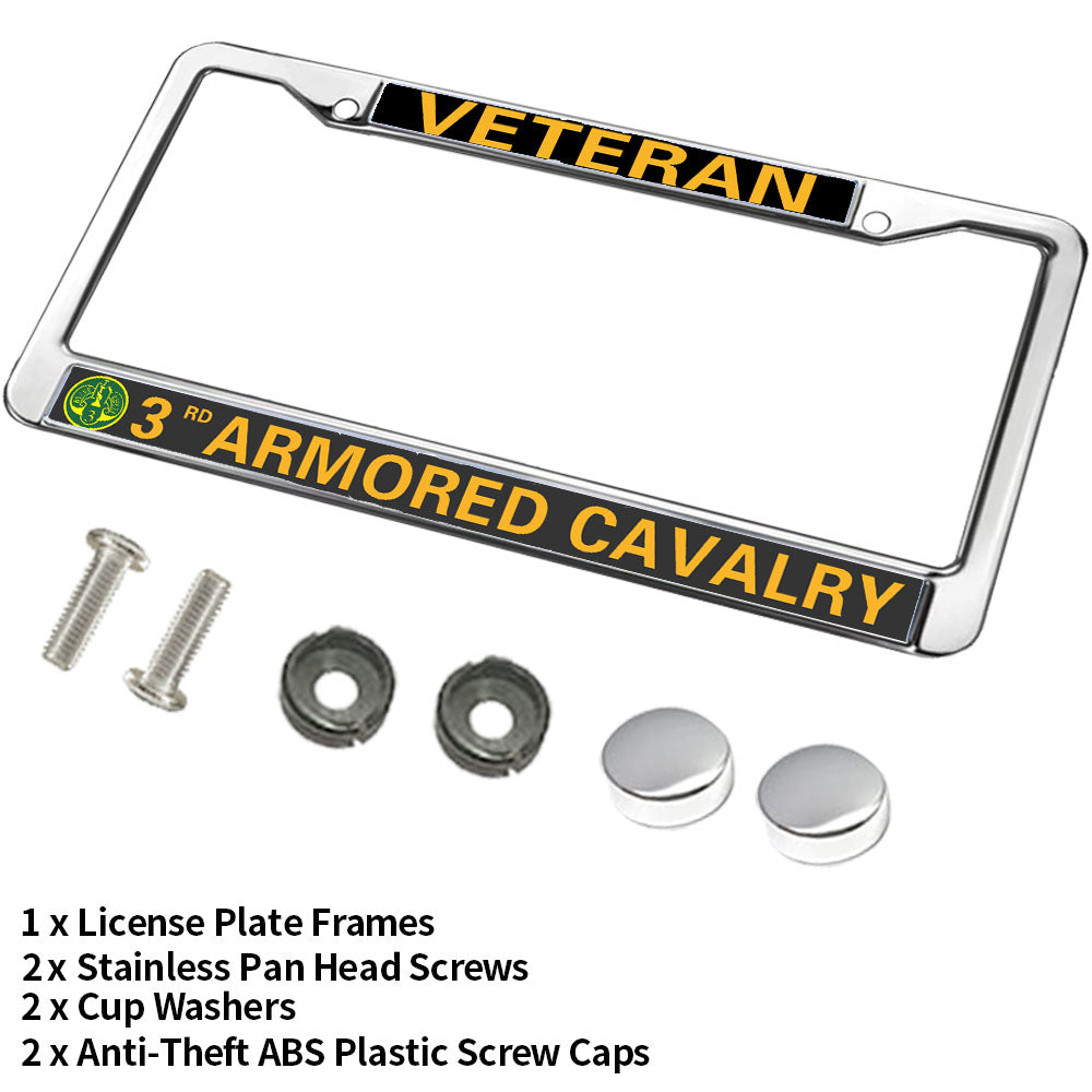 3rd Armored Cavalry Vet License Plate Frame Slim US Army US Flag Anti-theft License Plate Frame US Veteran Power License Plate Frame for Independence Day