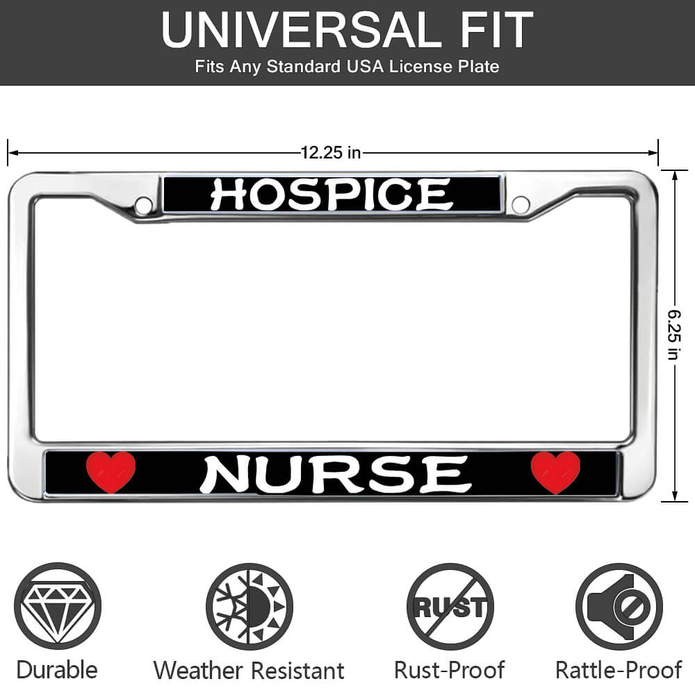 Hospice Nurse License Plate Frame - Chrome Metal with Hearts | Professional Medical Gift