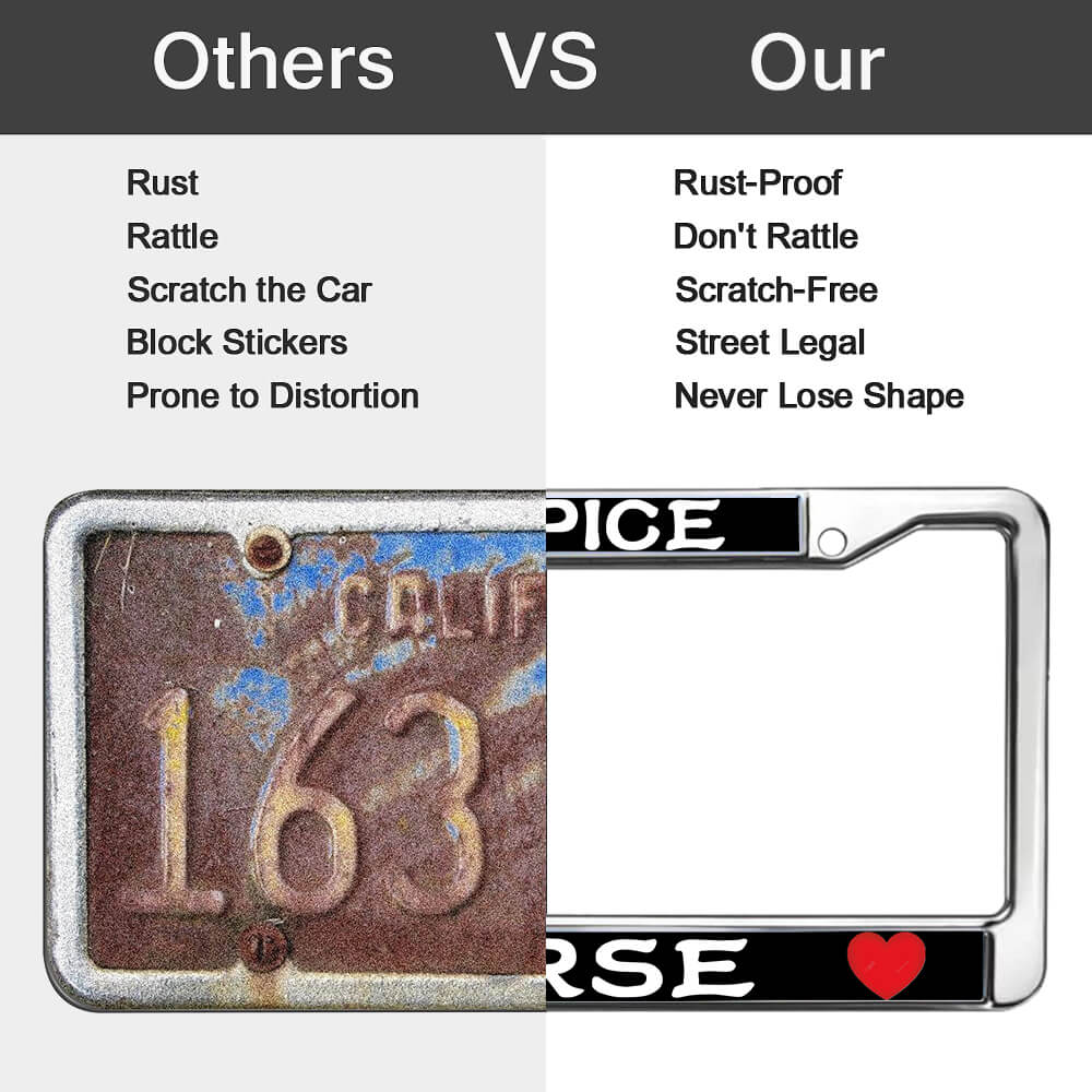Hospice Nurse License Plate Frame - Chrome Metal with Hearts | Professional Medical Gift